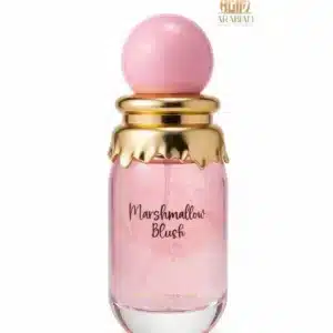 Flacon rose Marshmallow Blush Paris Corner avec capuchon rose et détails dorés.