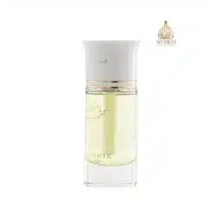 Flacon élégant Kashmir Musk d'Arabian Oud avec bouchon blanc et détails dorés, parfum musqué et floral.