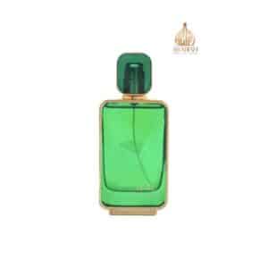 Flacon en verre vert émeraude facetté du parfum Zumorod d'Arabian Oud avec bouchon transparent