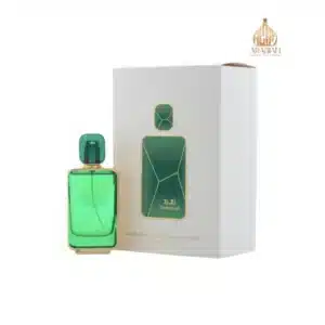 Parfum Zumorod d'Arabian Oud 100ml à côté de son coffret de luxe blanc et or.